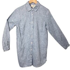 Crown Linen Designs Blue Linen Tunic Shirt Button Front Made in Ukraine M